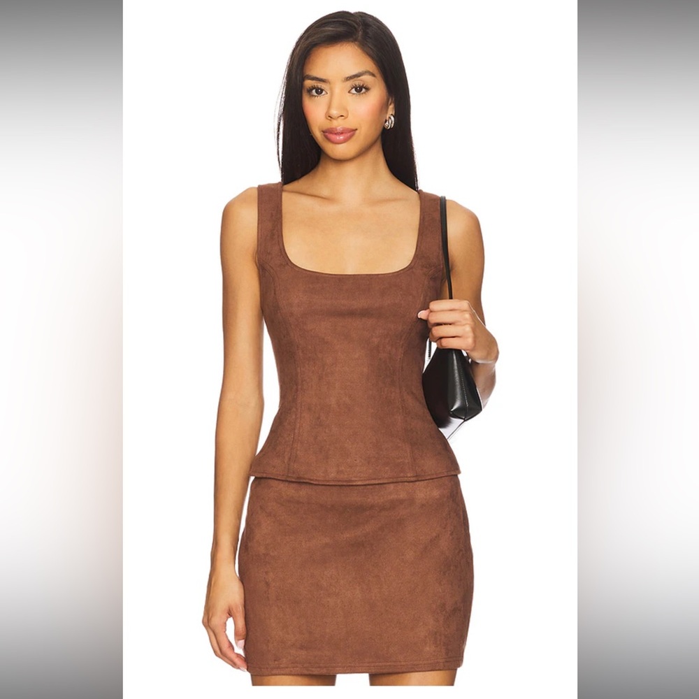 superdown Patsie Faux Suede Top in Brown, xs